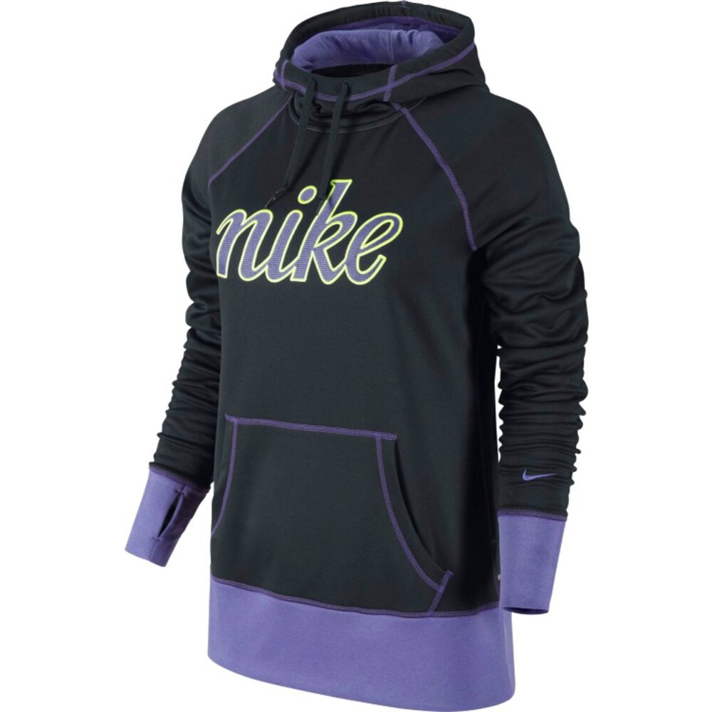 Nike All Time Script Logo Black & Purple Fleece Lined Hoodie Sweatshirt